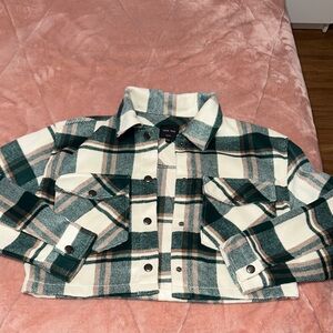 Love Tree Green and Cream Plaid Jacket